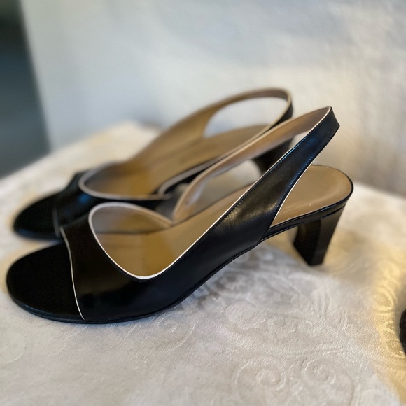 Ann Taylor Clio leather slingback pumps size US 6 1/2M black and cream. - Picture 7 of 11